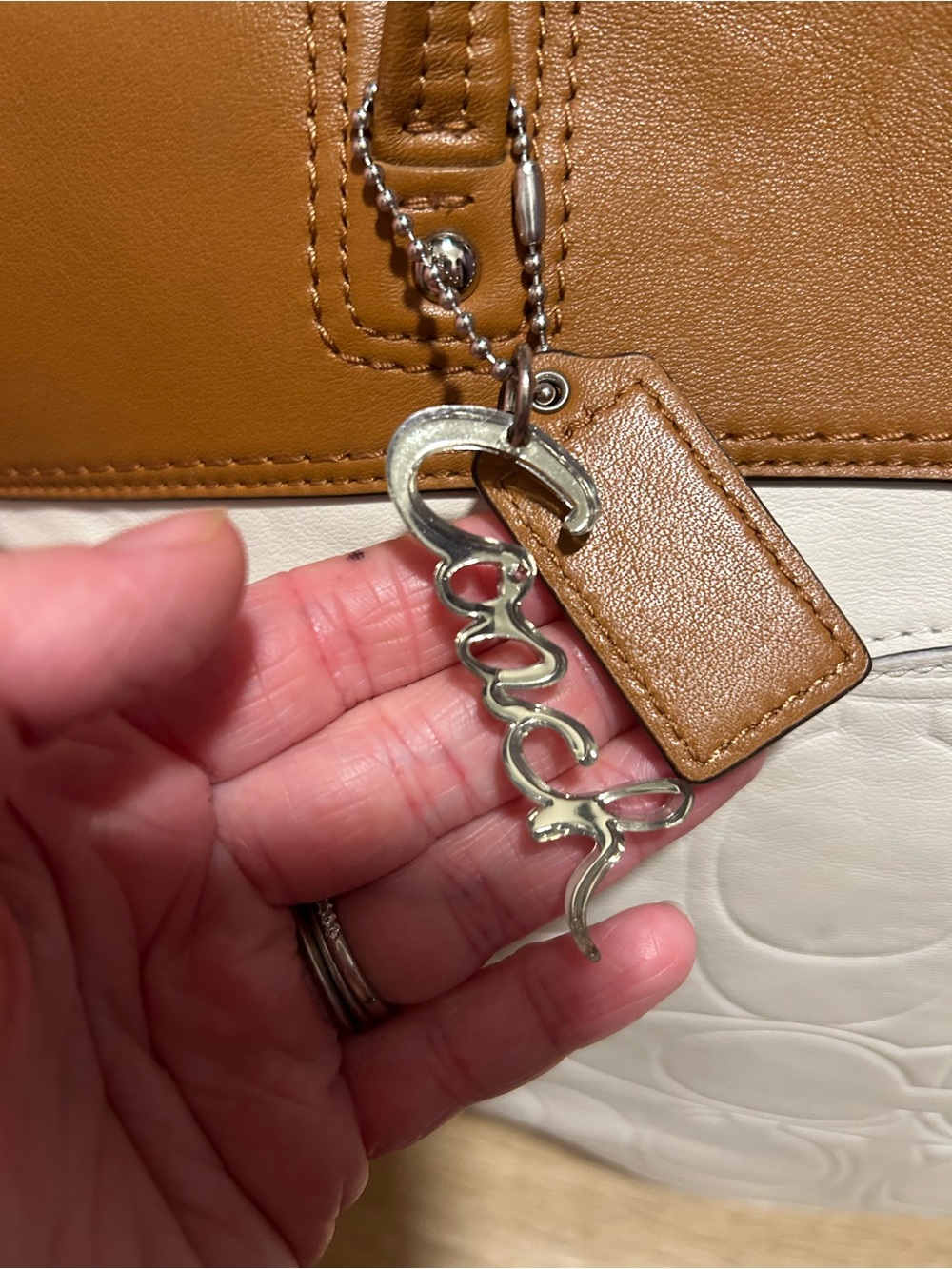 Coach Two-Tone Leather Tote in Chalk and Saddle Brown Laura Tote - Picture 4 of 10